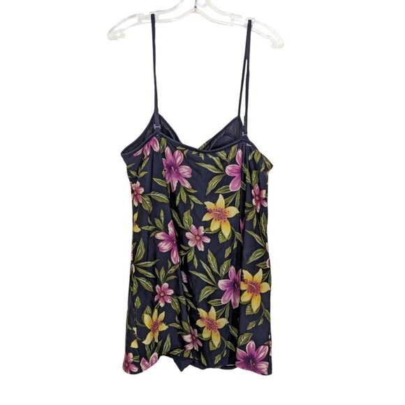 Womens Plus Size 26W One Piece Swimdress Swimsuit Colorful Tropical Floral Black - Picture 2 of 5